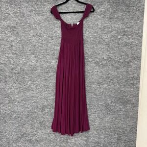 Ava Sky Fighting Eel Dress Womens XS Purple Plum Smocked Bodice Maxi Pleated